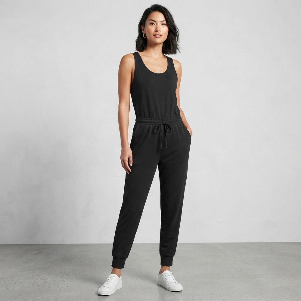 Athleta Purist Sleeveless Jogger Jumpsuit Black Drawstring Waist Size Medium